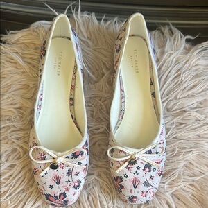 Ted Baker Cream and Pink Flats with Floral Design